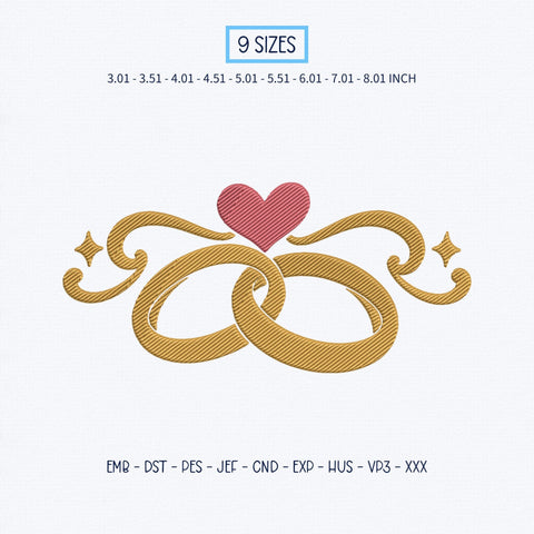 Wedding Rings Embroidery Design – Interlocking Gold Rings Pink Heart Romantic Marriage Machine Embroidery File Embroidery/Applique DESIGNS PatternFeed8 