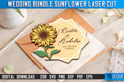 Wedding Save The Date Laser Cut, Wedding Sunflower Decor SVG Fly Design 