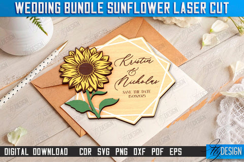 Wedding Save The Date Laser Cut, Wedding Sunflower Decor SVG Fly Design 