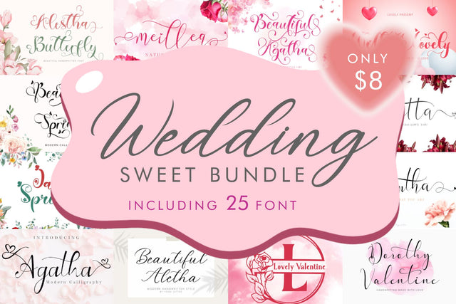 Wedding Sweet Bundle Font Prasetya Letter 