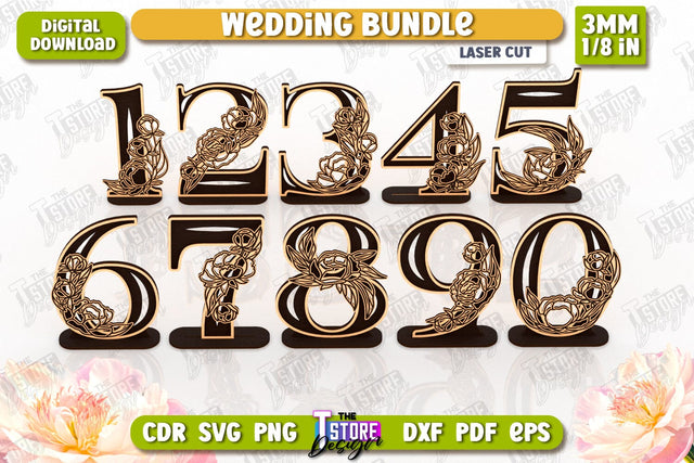 Wedding Table Number Laser Cut Design, Wedding Decor SVG The T Store Design 