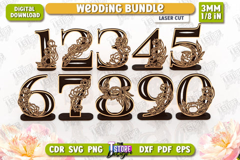 Wedding Table Number Laser Cut Design, Wedding Decor SVG The T Store Design 