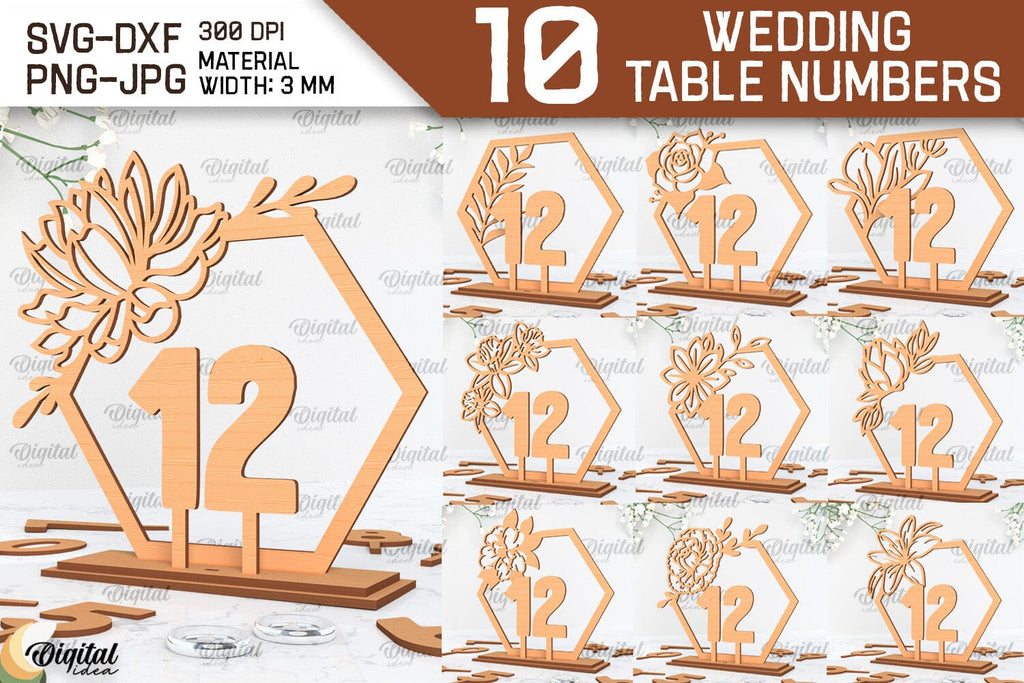 Wedding Table Numbers Laser Cut Bundle. Wedding Decor SVG - So Fontsy