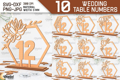 Wedding Table Numbers Laser Cut Bundle. Wedding Decor SVG SVG Evgenyia Guschina 
