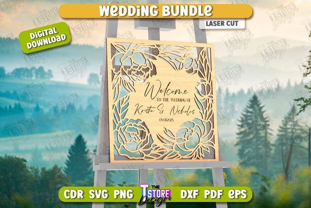 Wedding Welcome Sign Laser Cut Design, Wedding Decor SVG The T Store Design 
