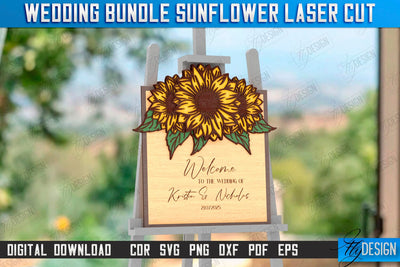 Wedding Welcome Sign Laser Cut, Wedding Sunflower Decor SVG Fly Design 