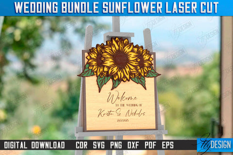 Wedding Welcome Sign Laser Cut, Wedding Sunflower Decor SVG Fly Design 