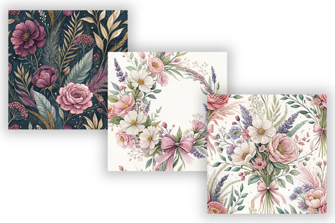 Wedding Wildflower Digital Paper Pack, Seamless Watercolor Floral Bundle Pack, Printable Scrapbook Paper, Boho Bridal Design Collection Digital Pattern FloridPrintables 