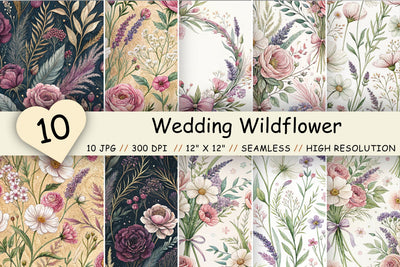 Wedding Wildflower Digital Paper Pack, Seamless Watercolor Floral Bundle Pack, Printable Scrapbook Paper, Boho Bridal Design Collection Digital Pattern FloridPrintables 