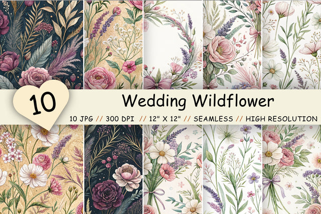 Wedding Wildflower Digital Paper Pack, Seamless Watercolor Floral Bundle Pack, Printable Scrapbook Paper, Boho Bridal Design Collection Digital Pattern FloridPrintables 