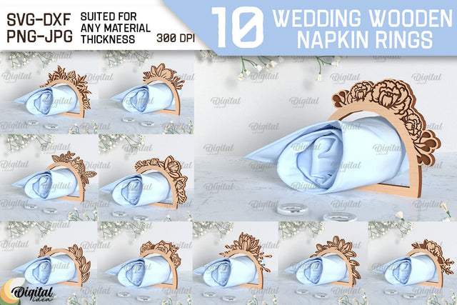 Wedding Wooden Napkin Rings Laser Cut Bundle. Wedding Decor SVG SVG Evgenyia Guschina 