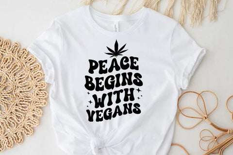Weed Cannabis Marijuana Quote SVG Design, Weed T-shirt, Peace begins with vegans SVG FiveStarCrafting 