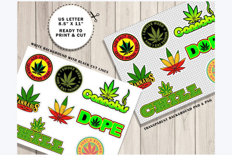 Weed Cannabis Marijuana Sticker Sheets Bundle Sublimation Karma Genie Graphics 