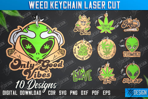 Weed Keychain Bundle | Weed Leaf Keyring | Cannabis Leaf | Herb Nerd | CNC File SVG Fly Design 