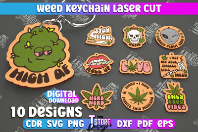 Weed Keychain Bundle | Weed Leaf Keyring | Cannabis Leaf | Herb Nerd | CNC Files SVG The T Store Design 