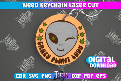 Weed Keychain | Weed Leaf Keyring | Cannabis Leaf | Herb Nerd | CNC File SVG The T Store Design 