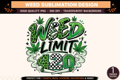 Weed Limit 420 PNG, Green Cannabis Sublimation Design, Retro Leopard Checkerboard Marijuana DTF Shirt Graphic Sublimation BlackCatsMedia 