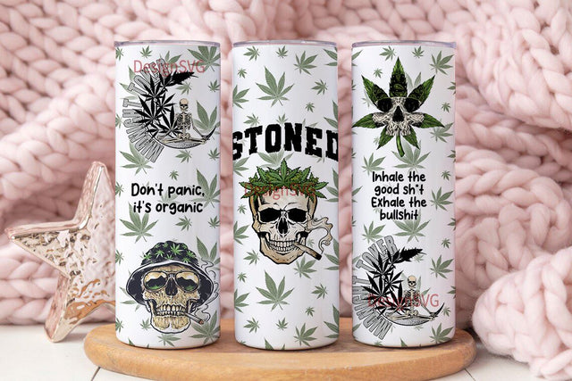 Weed Sublimation 20oz Skinny Tumbler, Weed Sublimation PNG, Cannabis Skull Tumbler, Downloadable PNG Sublimation DesignSVG 