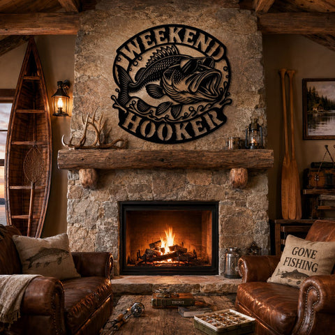 Weekend Hooker Bass Fishing Laser SVG | Funny Fishing Sign DXF | Bass Angler Metal Wall Art Cut File | CNC Plasma Laser Cut Svg SVG HappyDesignStudio 