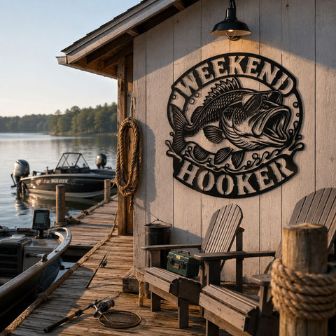 Weekend Hooker Bass Fishing Laser SVG | Funny Fishing Sign DXF | Bass Angler Metal Wall Art Cut File | CNC Plasma Laser Cut Svg SVG HappyDesignStudio 