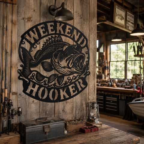 Weekend Hooker Bass Fishing Laser SVG | Funny Fishing Sign DXF | Bass Angler Metal Wall Art Cut File | CNC Plasma Laser Cut Svg SVG HappyDesignStudio 