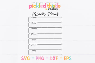 Weekly Menu Planner Cut File (SVG, DXF, PNG & EPS) Sublimation Pickled Thistle Creative 