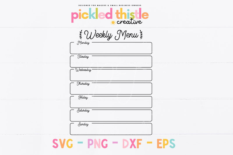 Weekly Menu Planner Cut File (SVG, DXF, PNG & EPS) - So Fontsy