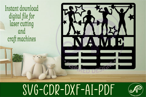 Weight lifting female medal holder Name svg laser cut SVG APInspireddesigns 