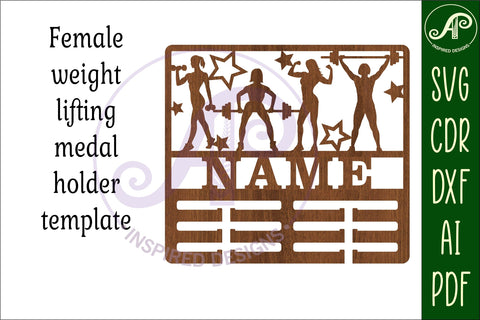 Weight lifting female medal holder Name svg laser cut SVG APInspireddesigns 