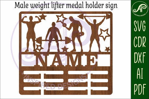 Weight lifting male medal holder Name svg laser cut SVG APInspireddesigns 