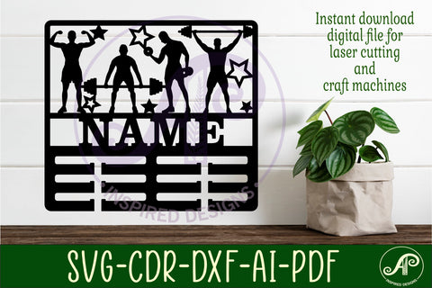 Weight lifting male medal holder Name svg laser cut SVG APInspireddesigns 