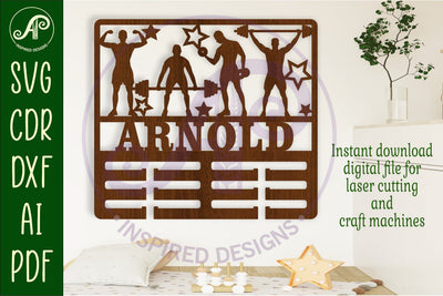 Weight lifting male medal holder Name svg laser cut SVG APInspireddesigns 
