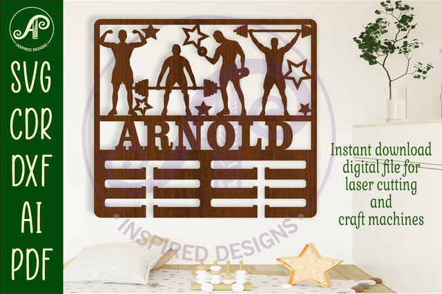 Weight lifting male medal holder Name svg laser cut SVG APInspireddesigns 