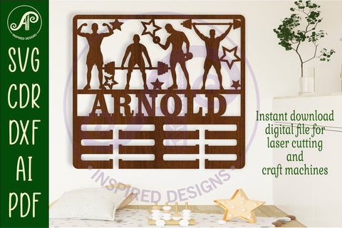 Weight lifting male medal holder Name svg laser cut SVG APInspireddesigns 