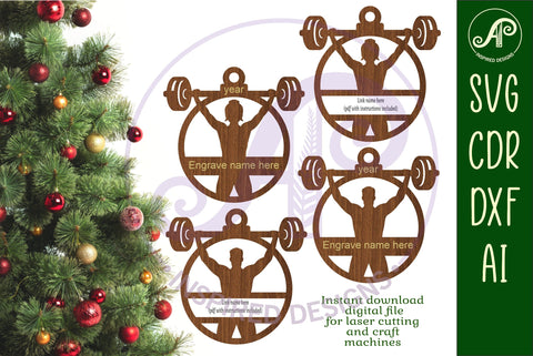 Weightlifters Christmas Ornament SVG SVG APInspireddesigns 