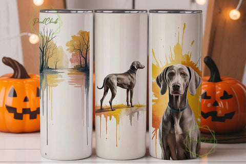Weimaraner Autumn Dog 20oz Tumbler Wrap Sublimation PixelChick 