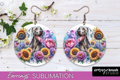 Weimaraner Earrings - Dog Mom Floral Round Earring Sublimation Sublimation OrangeBrushStudio 