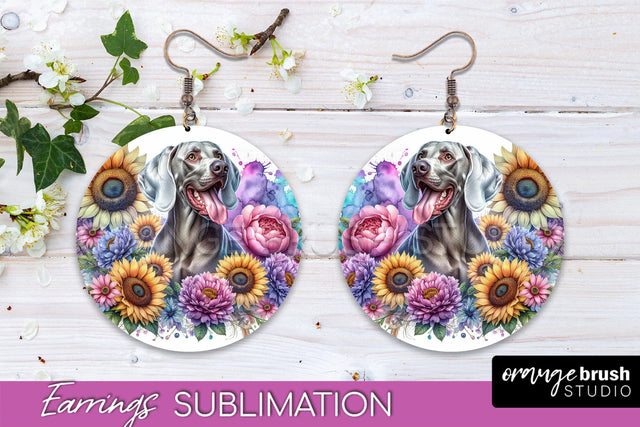 Weimaraner Earrings - Dog Mom Floral Round Earring Sublimation Sublimation OrangeBrushStudio 