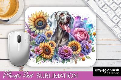 Weimaraner Mouse Pad Design - Dog Mom Floral Mousepad Sublimation Sublimation OrangeBrushStudio 