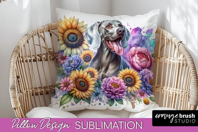 Weimaraner Pillow Cover - Dog Mom Floral Pillow Sublimation Sublimation OrangeBrushStudio 