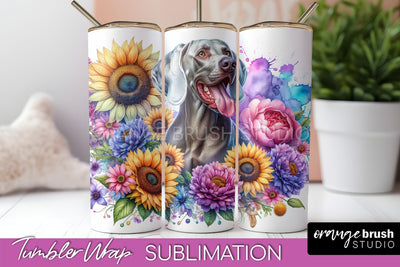 Weimaraner Tumbler Wrap - Dog Mom Floral Tumbler Sublimation Sublimation OrangeBrushStudio 