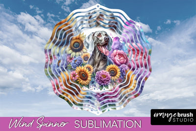 Weimaraner Wind Spinner, Dog Mom Floral Wind Spinner Sublimation Sublimation OrangeBrushStudio 