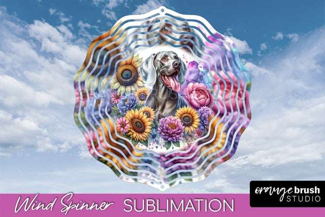 Weimaraner Wind Spinner, Dog Mom Floral Wind Spinner Sublimation Sublimation OrangeBrushStudio 