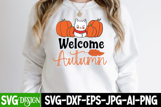 Welcome Autumn SVG Design, Welcome Autumn Sublimation PNG SVG BlackCatsMedia 