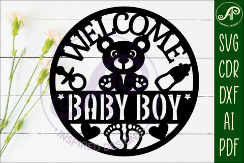 Welcome baby boy wall sign svg laser cut design SVG APInspireddesigns 