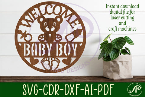 Welcome baby boy wall sign svg laser cut design SVG APInspireddesigns 