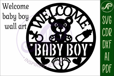 Welcome baby boy wall sign svg laser cut design SVG APInspireddesigns 