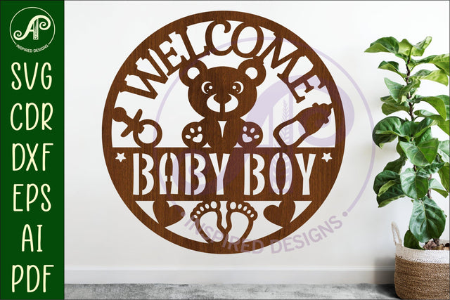 Welcome baby boy wall sign svg laser cut design SVG APInspireddesigns 