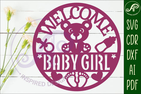 Welcome baby girl wall sign svg laser cut design SVG APInspireddesigns 