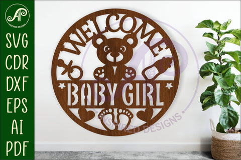 Welcome baby girl wall sign svg laser cut design SVG APInspireddesigns 